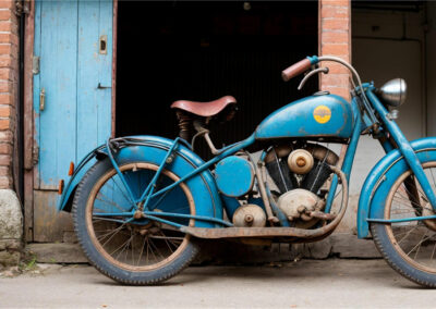 una-moto-harley-davidson-blu-con-il-numero-2-sulla-parte-anteriore Officina Romolo de Pau Sassari dal 1954